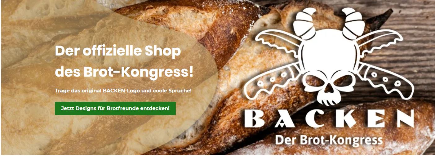 Link zum Spreadshop für T-Shirts, Tassen & Co mit Brot-Kongress Logos und Sprüchen