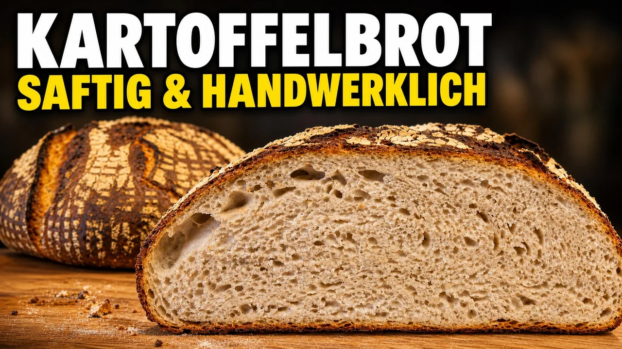 Runder Laib Kartoffelbrot mit rustikaler Kruste, aufgerissen gebacken